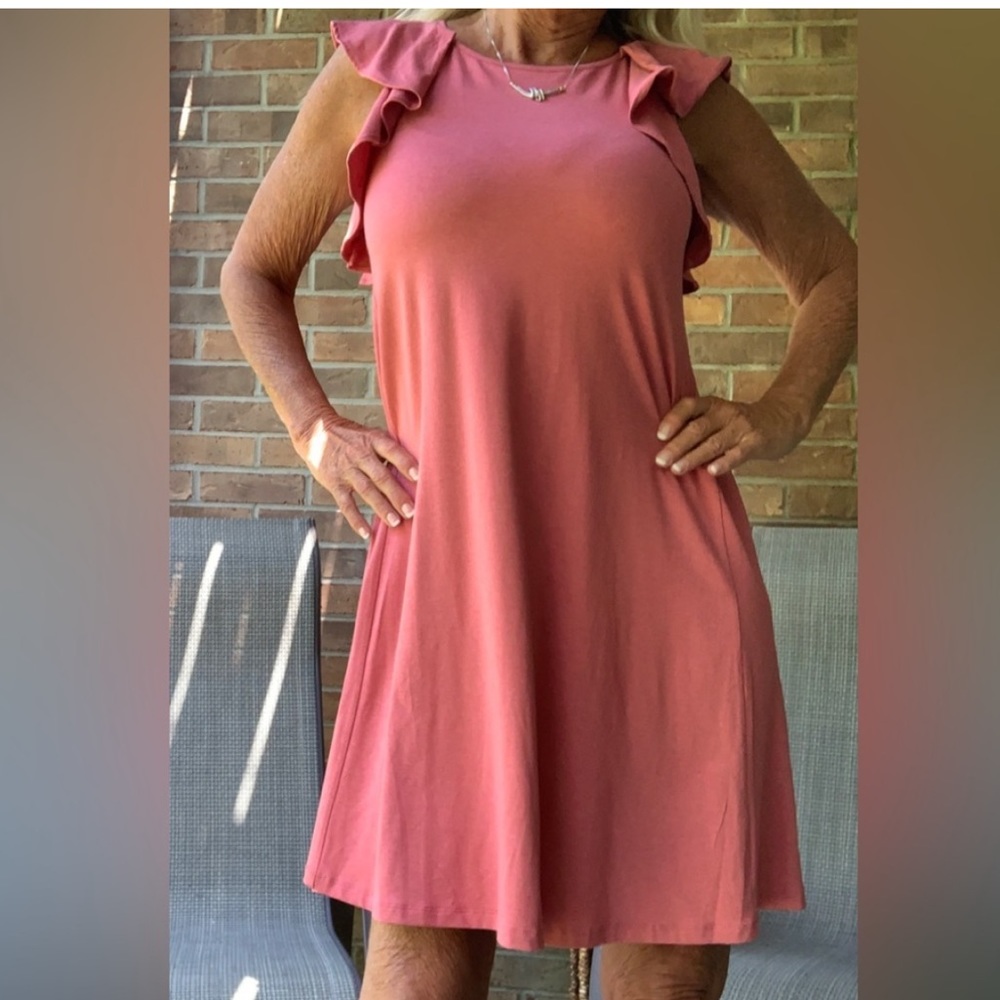 LOFT Pink Ruffle Sleeve Mini Dress